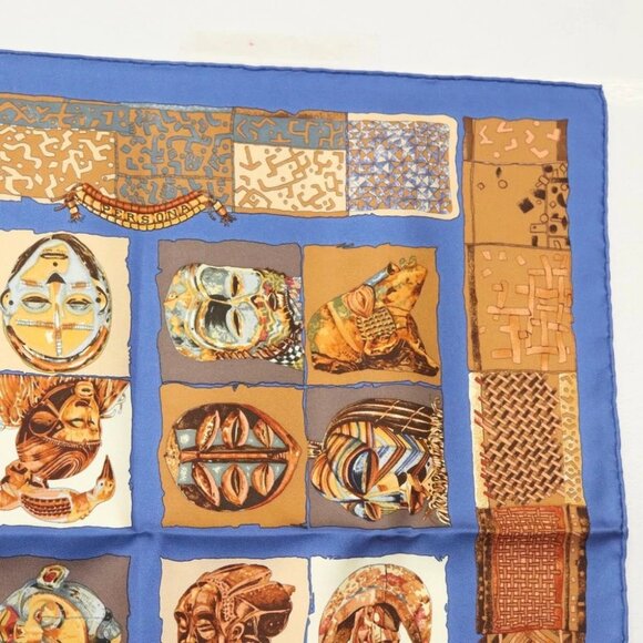 HERMES Carre 45 Scarf ""PERSONA"" Silk Blue Auth 135500 - Picture 3 of 11